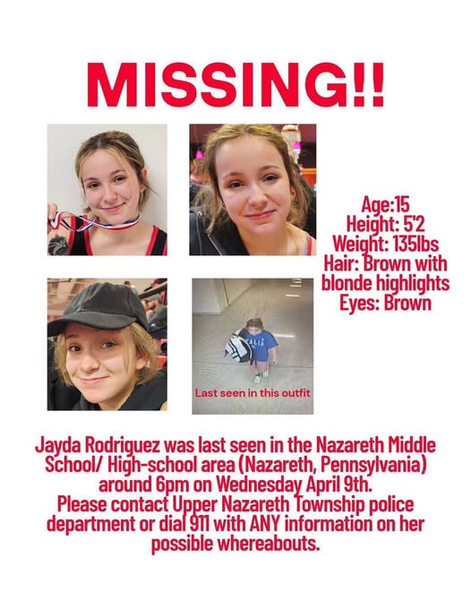 Jayda Rodriguez, Missing from Nazareth, PA, Last Seen on April 9th at 6 PM Near Nazareth Middle/High School