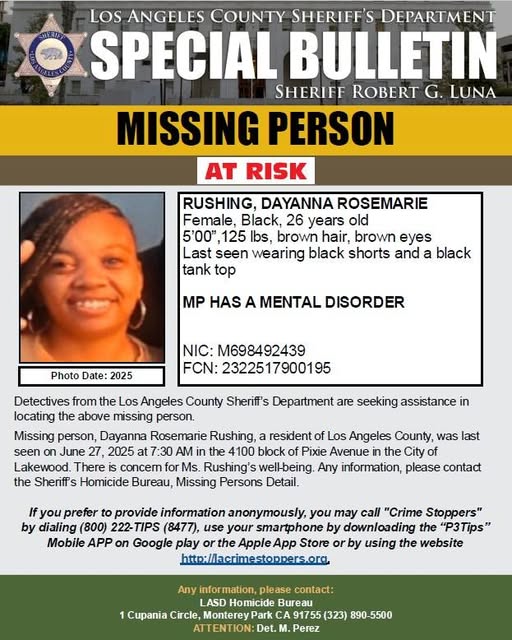 Lakewood Authorities Seek Public’s Help in Search for Missing Woman, Dayanna Rosemarie Rushing with Mental Health Condition